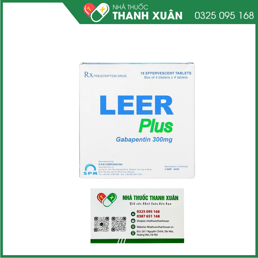 Viên sủi Leer plus 300mg điều trị hỗ trợ động kinh, đau thần kinh